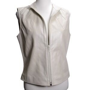 Revue Women's Cream Leather Vest‎ Size 6 Genuine Lamb Leather Sleeveless Zip